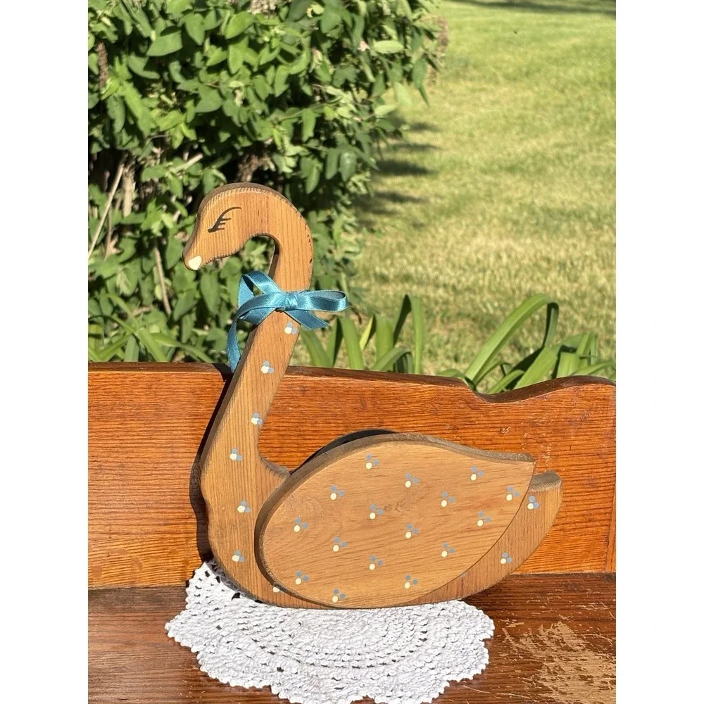 Vtg Wooden Duck Goose Painted Floral Wall Mounted Letter Holder Cottagecore